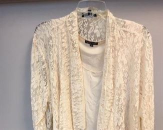 White top and lace jacket. Perfect for church or a dressy occasion.