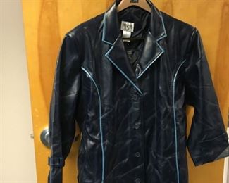Cervelle   2X  Two-toned blue leather jacket , ankle-length