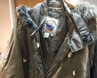 Leather, silver, parka - very warm and classy.