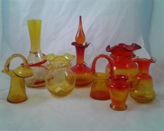 Orange and Yellow Crackle Art Glass by Blenko, Kanawha and Others