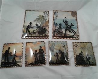 6 Vintage Silhouette Pictures Convex Bubble Glass
