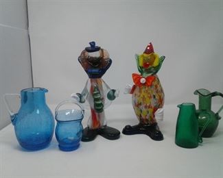 Murano Clowns and Colored Crackle Glass