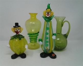 Murano Glass Clowns Green  Yellow