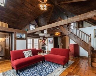 Mid century sofas and two ottomans