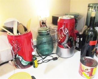Coca Cola Memorabilia ...lamps,  utensil jar