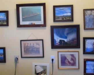 Dozens of framed pictures: Naval Vessels, Space Shuttle, SR-77, Mt. Etna Volcano in Sicily, Parthenon & more