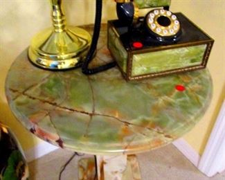 Onyx Lamp Table with onyx telephone. From Italy.   (There are three of these tables available)