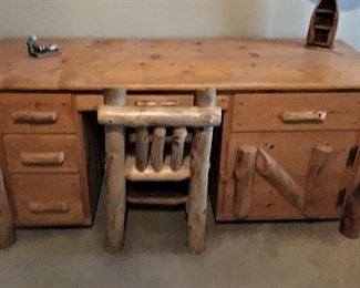 RUSTIC LOG DESK WITH CHAIR