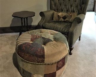 WING BACK CHAIR, SIDE TABLE AND OTTOMAN