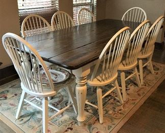WOOD DINING TABLE WITH EIGHT CHAIRS