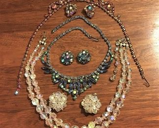 FABULOUS VINTAGE RHINESTONE AND CRYSTAL NECKLACE AND EARRING SETS