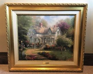 BEAUTIFUL FRAMED SIGNED AND NUMBERED THOMAS KINKADE ON CANVAS WITH COA TITLED, "HOME IS WHERE THE HEART IS" II