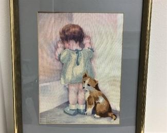FRAMED EMBROIDERY OF BESSIE PEASE GUTMANN'S "IN DISCRACE" 