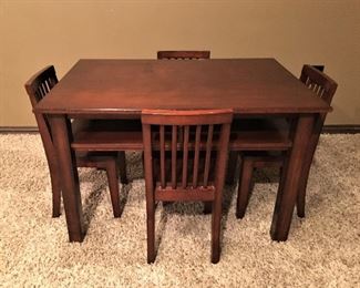 CHILDREN'S MAHOGANY TABLE AND CHAIRS