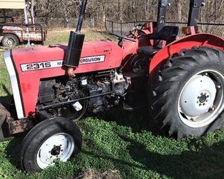 AWESOME GREAT RUNNING MASSEY FERGUSON 231S TRACTOR AND BRUSH HOG, NEW TIRES, GRADER AND FRONT END LOADER.