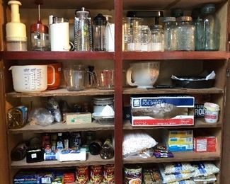 Food, kitchen items.  Blue canning jars metal tops.