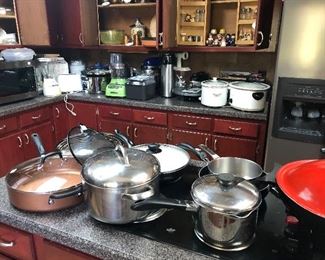 Kitchen pots, pans, small appliances
