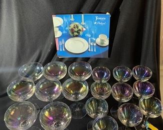 “Fostoria “ Optic Iridescent Pearl glass ware 19 piece set - $78 