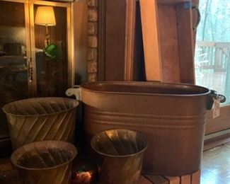 Vintage Copper Cauldron $56 copper planters $14 and $10