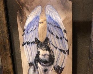 Hand-painted on petrified wood, artist signed