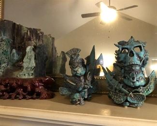 Artist Made, ceramic, fierce Samurai bunnies!