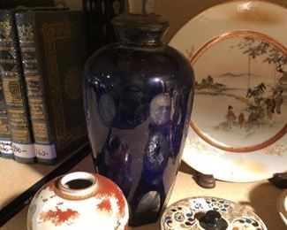Asian ceramics, Czechoslovakian antique cut glass decanter