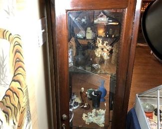 antique, locking, wood, 4 sided, glass case