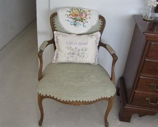 Nice old French-style chair; pillow, embroidery