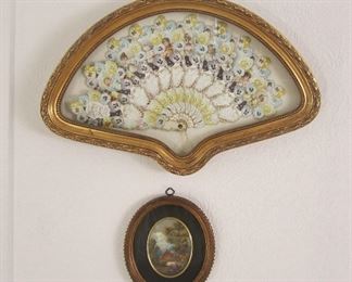 Antique fan in custom frame, small oil