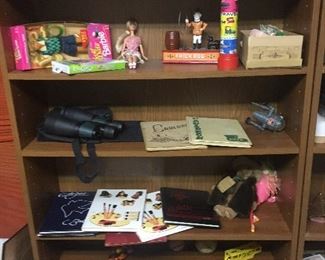 bookcase, with vintage toys & year books

$10