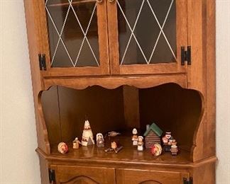 Antique Corner Curio Cabinet Great Condition, Collectible Thanksgiving Figurines