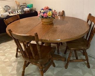 Dinette Table with One Leaf Insert Four Chairs, Silk Floral Arrangement