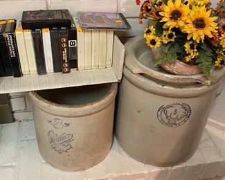 Eight Trak Tapes, Potted Silk Plants, Rare Antique "The Buckeye Pottery 5 Gal Crock" Rare Stag Mark, Western Stoneware Primitive Crock