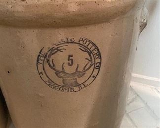 Rare Antique "The Buckeye Pottery 5 Gal Crock" Rare Stag Mark 