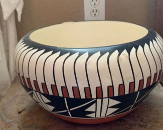 Native American Pottery signed Sandien - cracked - as is