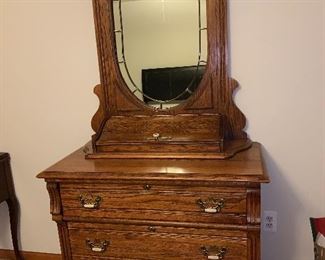 Oak Dresser with Leaded Glass Mirror