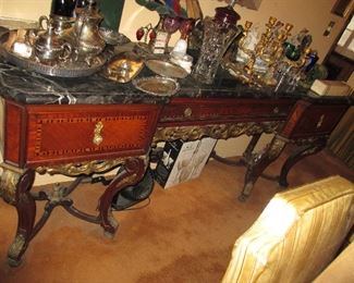 Stunning Carved Marble Top French Louis XV Sideboard Server Buffet