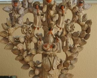 Large antique Mexico Tree of Life pottery figure with Nativity scene. 