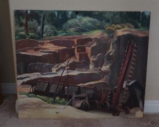 1940's Exhibited Oil Painting Of a Coal Mine by W. Readio.