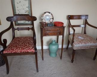 Circa 1825 Mahogany Classical  Chair, Circa 1810 Mahogany Table, 1830 Regency Chair, Antiques.