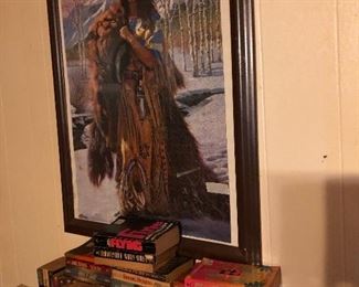 Framed picture & books