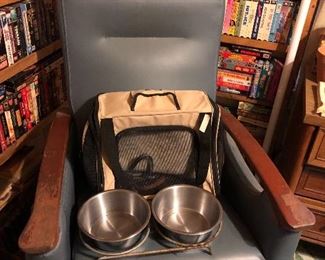 Chair and dog bowls