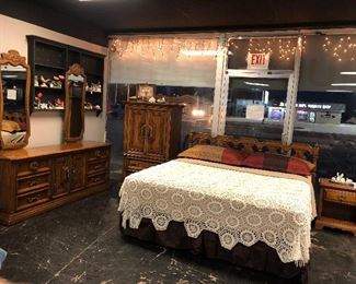 The WHITE FURNITURE CO., Mebane, NC, Solid Wooden King Sized Bed, Dresser, with 2 Mirrors, and Chest of Drawers. (Nice Mattress & Boxsprings go with bed!)
