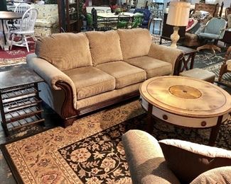 Like New, ASHLEY FURNITURE CO. Lanett Signature Design Sofa with Wooden Accents and a Matching Oversized Chair
