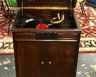 Victrola in wooden cabinet