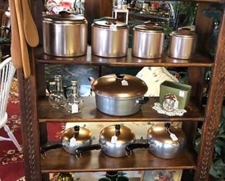 Mid Century Modern "MIRRO, USA, Aluminum" Canisters and a 4-Piece Set of MCM Wear-Ever HALLITE Cookware with Copper Lids