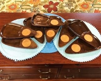 MCM, JAPAN, Set of 8 Triangular Wooden Snack Trays with Drink Cork Inserts 