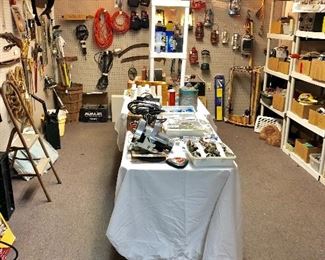 "SHARP'S GARAGE...Tools, Boxed Lots, Tape Measures, Golf Balls, Tennis Racquets, etc.