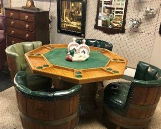 c.1960-70's Solid Wooden Barrel Chairs & Matching Reversible Poker Table