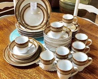 32 Pieces Brown, Tan & White Ceramic Dishes